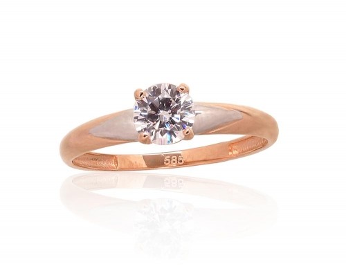 Золотое кольцо #1100933(Au-R+PRh-W)_CZ, Красное Золото 585°, родий (покрытие), Цирконы, Размер: 19, 1.82 гр. image 1