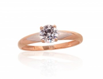 Золотое кольцо #1100933(Au-R+PRh-W)_CZ, Красное Золото 585°, родий (покрытие), Цирконы, Размер: 19, 1.82 гр.