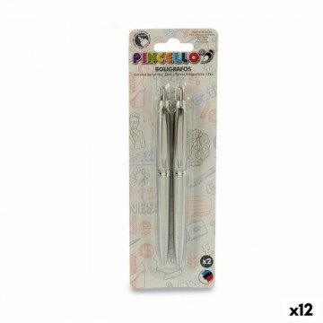 Pincello Lodīšu Pildspalvu Komplekts 0,5 mm Sudrabains Plastmasa (12 gb.)