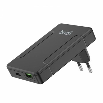 Budi universal wall charger, USB + USB-C, PD 65W + EU|UK|US|AU adapters (black)