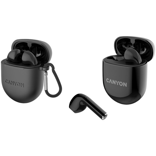 CANYON TWS-6, Bluetooth headset, with microphone, BT V5.3 JL 6976D4, Frequence Response:20Hz-20kHz, battery EarBud 30mAh*2+Charging Case 400mAh, type-C cable length 0.24m, Size: 64*48*26mm, 0.040kg, Black image 2