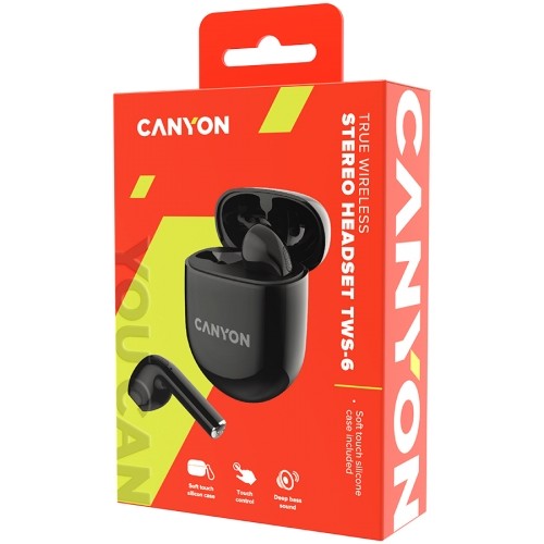 CANYON TWS-6, Bluetooth headset, with microphone, BT V5.3 JL 6976D4, Frequence Response:20Hz-20kHz, battery EarBud 30mAh*2+Charging Case 400mAh, type-C cable length 0.24m, Size: 64*48*26mm, 0.040kg, Black image 5