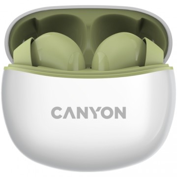 CANYON TWS-5, Bluetooth headset, with microphone, BT V5.3 JL 6983D4, Frequence Response:20Hz-20kHz, battery EarBud 40mAh*2+Charging Case 500mAh, type-C cable length 0.24m, Size: 58.5*52.91*25.5mm, 0.036kg, Green