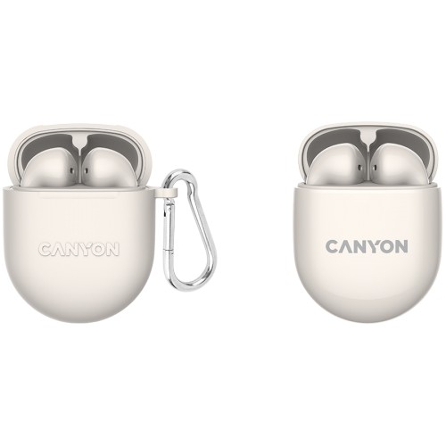 CANYON TWS-6, Bluetooth headset, with microphone, BT V5.3 JL 6976D4, Frequence Response:20Hz-20kHz, battery EarBud 30mAh*2+Charging Case 400mAh, type-C cable length 0.24m, Size: 64*48*26mm, 0.040kg, Beige image 1