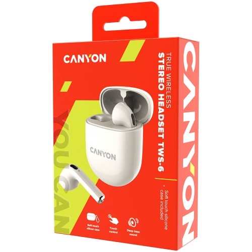 CANYON TWS-6, Bluetooth headset, with microphone, BT V5.3 JL 6976D4, Frequence Response:20Hz-20kHz, battery EarBud 30mAh*2+Charging Case 400mAh, type-C cable length 0.24m, Size: 64*48*26mm, 0.040kg, Beige image 5