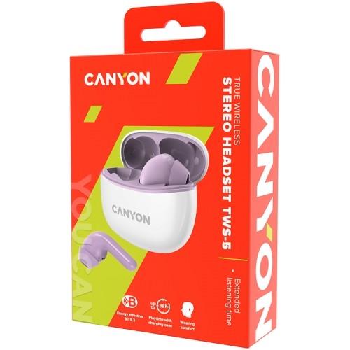 CANYON TWS-5, Bluetooth headset, with microphone, BT V5.3 JL 6983D4, Frequence Response:20Hz-20kHz, battery EarBud 40mAh*2+Charging Case 500mAh, type-C cable length 0.24m, size: 58.5*52.91*25.5mm, 0.036kg, Purple image 5
