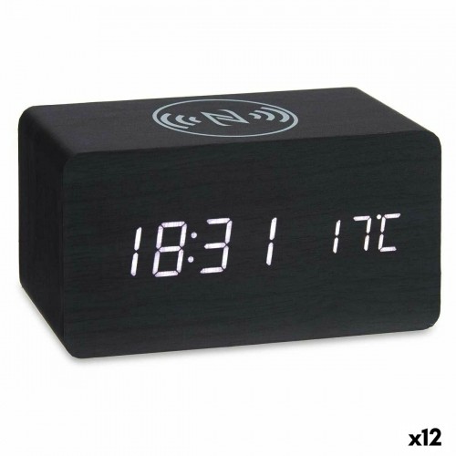 Gift Decor Часы-будильник с беспроводным зарядным Чёрный PVC Деревянный MDF 15 x 7,5 x 7 cm (12 штук) image 1