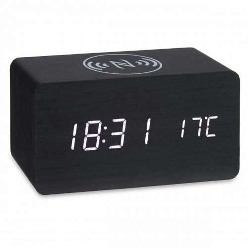 Gift Decor Часы-будильник с беспроводным зарядным Чёрный PVC Деревянный MDF 15 x 7,5 x 7 cm (12 штук) image 3