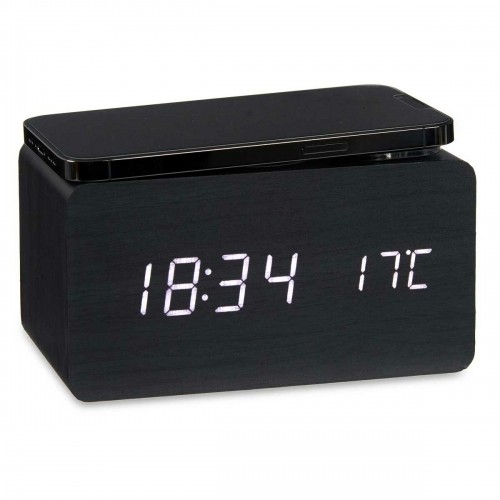 Gift Decor Часы-будильник с беспроводным зарядным Чёрный PVC Деревянный MDF 15 x 7,5 x 7 cm (12 штук) image 4