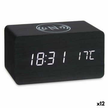 Gift Decor Часы-будильник с беспроводным зарядным Чёрный PVC Деревянный MDF 15 x 7,5 x 7 cm (12 штук)