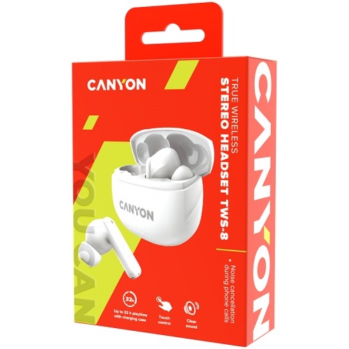 CANYON TWS-8, Bluetooth headset, with microphone, with ENC, BT V5.3 BT V5.3 JL 6976D4, Frequence Response:20Hz-20kHz, battery EarBud 40mAh*2+Charging Case 470mAh, type-C cable length 0.24m, Size: 59*48.8*25.5mm, 0.041kg, white image 5