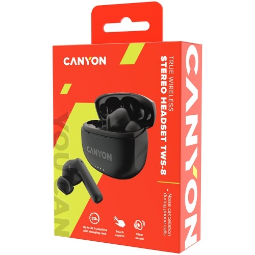 CANYON TWS-8, Bluetooth headset, with microphone, with ENC, BT V5.3 JL 6976D4, Frequence Response:20Hz-20kHz, battery EarBud 40mAh*2+Charging Case 470mAh, type-C cable length 0.24m, Size: 59*48.8*25.5mm, 0.041kg, Black image 5