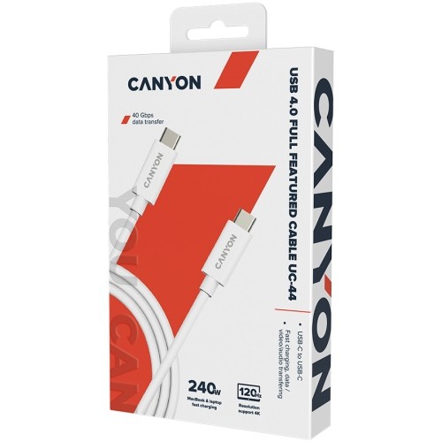 CANYON UC-44, cable, U4-CC-5A1M-E, USB4 TYPE-C to TYPE-C cable assembly 40G 1m 5A 240W(ERP) with E-MARK, CE, ROHS, white image 2
