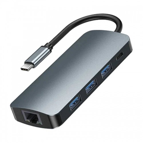 USB-C 9in1 Hub Remax Retor Series 3x USB 3.0, USB-C, RJ45, HDMI, 3.5 mm, SD|TF (gray) image 1