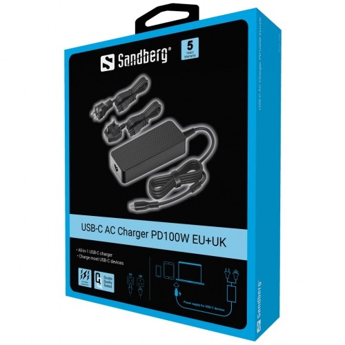 Sandberg 135-82 USB-C AC Charger PD100W EU+UK image 2