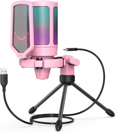 Fifine AmpliGame A6V RGB mikrofons spēlēm | podkāsti | straumes | statīvs | rozā image 1