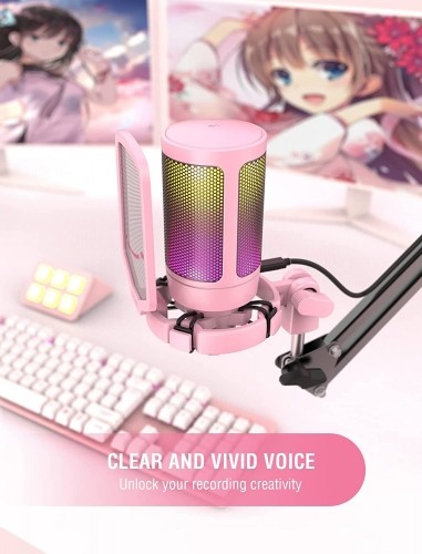 Fifine AmpliGame A6V RGB mikrofons spēlēm | podkāsti | straumes | statīvs | rozā image 2