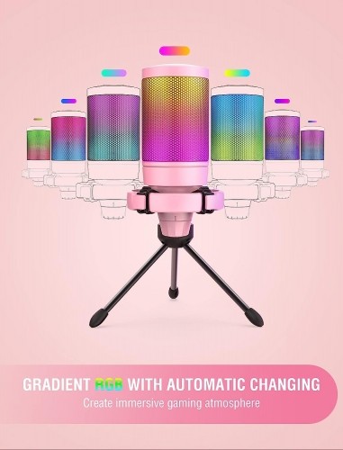 Fifine AmpliGame A6V RGB mikrofons spēlēm | podkāsti | straumes | statīvs | rozā image 4