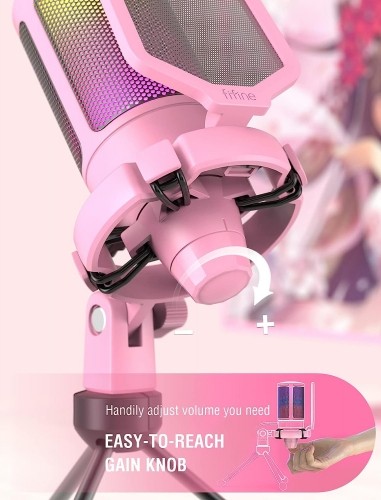 Fifine AmpliGame A6V RGB mikrofons spēlēm | podkāsti | straumes | statīvs | rozā image 5