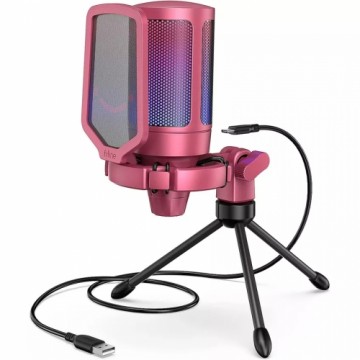 Fifine AmpliGame A6V RGB mikrofons spēlēm | podkāsti | straumes | statīvs | sarkans