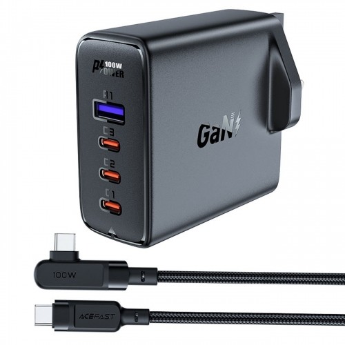 Acefast Set of 2x fast charger GaN UK 100W Power Delivery 3x USB C 1x USB - white | black image 1
