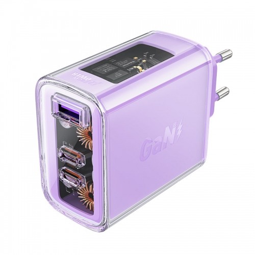 Acefast charger GaN 65W 3 ports (1xUSB, 2xUSB C) purple (A45) image 1