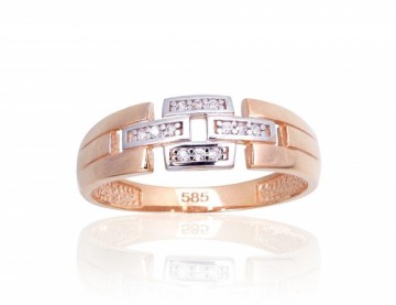 Золотое кольцо #1101135(Au-R+PRh-W)_CZ, Красное Золото 585°, родий (покрытие), Цирконы, Размер: 17, 1.8 гр.