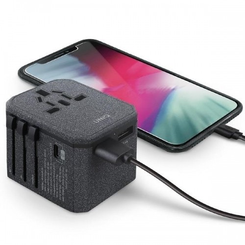 Uniq Load. network. Voyage World Adapter 33W + 2xUSB + PD 18W + QC 3.0 grey|charcoal gray (LITHOS Collective) image 4