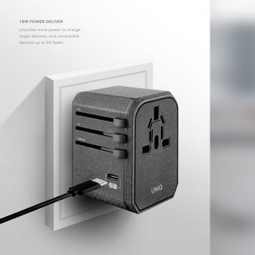 Uniq Load. network. Voyage World Adapter 33W + 2xUSB + PD 18W + QC 3.0 grey|charcoal gray (LITHOS Collective) image 5