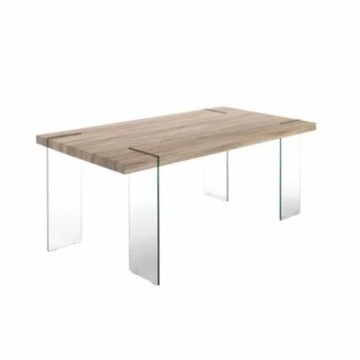 Pusdienu galds DKD Home Decor Caurspīdīgs Gaiši brūns Stikls Riekstkoks Koks MDF 180 x 90 x 76 cm