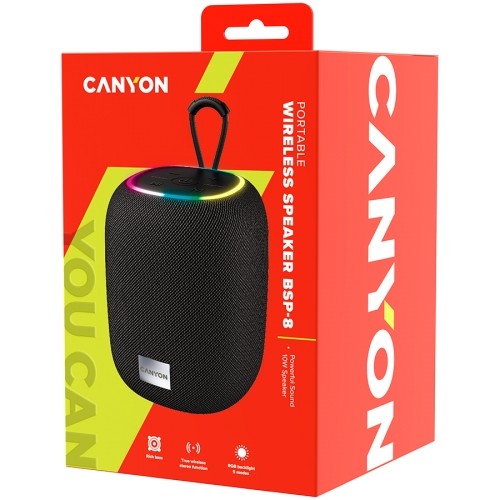 CANYON BSP-8, Bluetooth Speaker, BT V5.2, BLUETRUM AB5362B, TF card support, Type-C USB port, 1800mAh polymer battery, Max Power 10W, Black, cable length 0.50m, 110*110*135mm, 0.57kg image 2