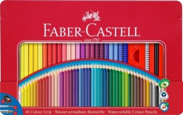 Krāsainie zīmuļi Faber-Castell Grip, metāla kastē, 48 krāsas