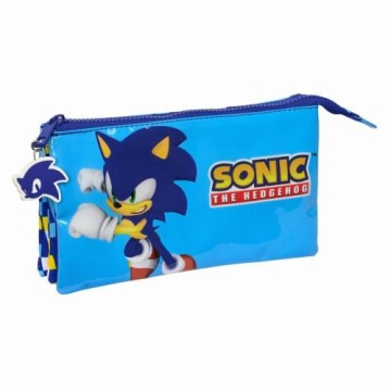 Trīsvietīgs futrālis Sonic Speed 22 x 12 x 3 cm Zils Bērnu