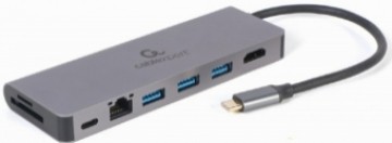 Dokastacija Gembird USB Type-C 5-in-1 multi-port adapter (Hub + HDMI + PD + card reader + LAN)