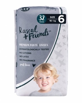 Rascal And Friends RASCAL + FRIENDS autiņbiksītes-biksītes 6 izmērs, 16kg+, 32 gab.