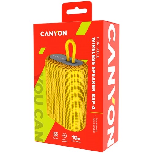 CANYON BSP-4, Bluetooth Speaker, BT V5.0, BLUETRUM AB5365A, TF card support, Type-C USB port, 1200mAh polymer battery, Yellow, cable length 0.42m, 114*93*51mm, 0.29kg image 4