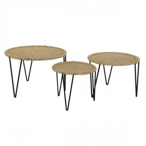 3 galdu komplekts DKD Home Decor Brūns Melns Dabisks Metāls Virve 62 x 62 x 40 cm image 3