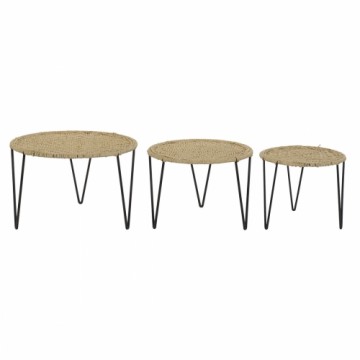 3 galdu komplekts DKD Home Decor Brūns Melns Dabisks Metāls Virve 62 x 62 x 40 cm