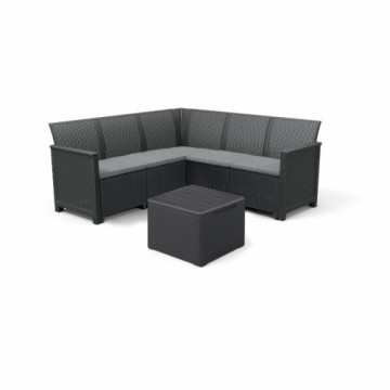 Keter Dārza mēbeļu komplekts Elodie 5 Seater Corner ar galdiņu/uzglabāšanas kasti pelēks