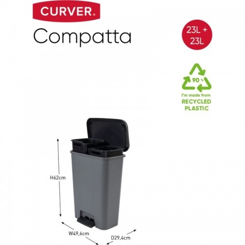 Curver Pedāļspainis atkritumu šķirošanai Compatta Duo 23+23L tumši pelēks/melns image 2