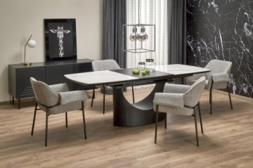 Halmar OSMAN extension table, white marble / black