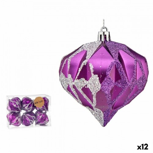 Krist+ Ziemassvētku bumbiņu komplekts Dimanta Violets Sudrabains Plastmasa 8 x 9 x 8 cm (12 gb.) image 1