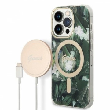 Zestaw Guess GUBPP14XHJEACSA Case+ Charger iPhone 14 Pro Max 6,7" zielony|green hard case Jungle MagSafe