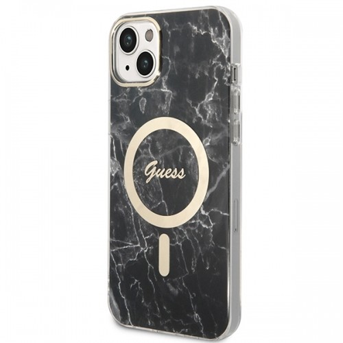 Zestaw Guess GUBPP14MHMEACSK Case+ Charger iPhone 14 Plus 6,7" czarny|black hard case Marble MagSafe image 2