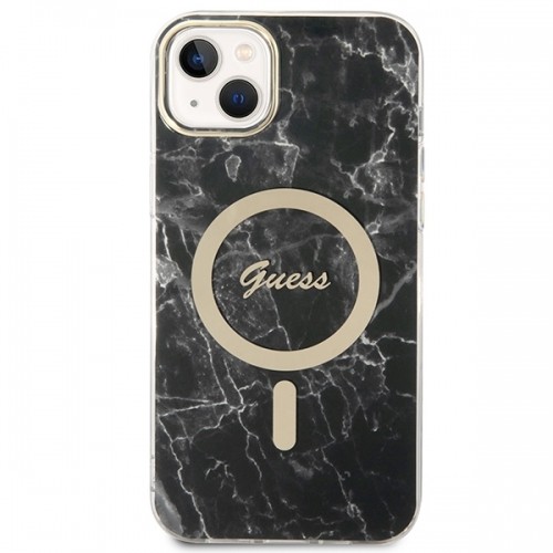 Zestaw Guess GUBPP14MHMEACSK Case+ Charger iPhone 14 Plus 6,7" czarny|black hard case Marble MagSafe image 3