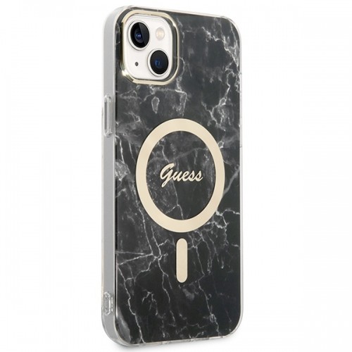 Zestaw Guess GUBPP14MHMEACSK Case+ Charger iPhone 14 Plus 6,7" czarny|black hard case Marble MagSafe image 4