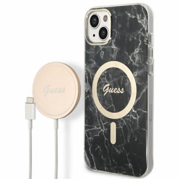 Zestaw Guess GUBPP14MHMEACSK Case+ Charger iPhone 14 Plus 6,7" czarny|black hard case Marble MagSafe