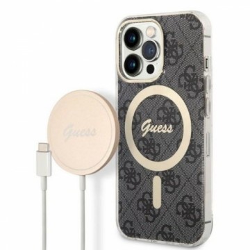 Zestaw Guess GUBPP13XH4EACSK Case+ Charger iPhone 13 Pro Max czarny|black hard case 4G Print MagSafe