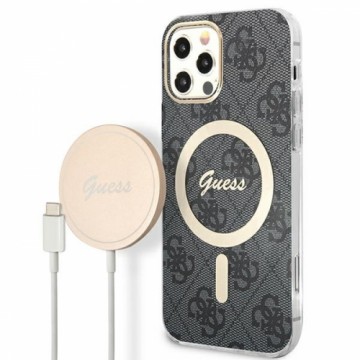 Zestaw Guess GUBPP12MH4EACSK Case+ Charger iPhone 12|12 Pro czarny|black hard case 4G Print MagSafe