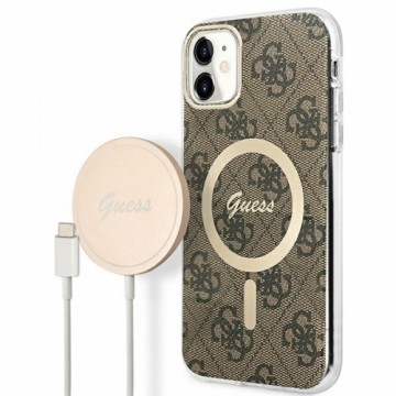 Zestaw Guess GUBPN61H4EACSW Case+Charger iPhone 11 6,1" brązowy|brown hard case 4G Print MagSafe